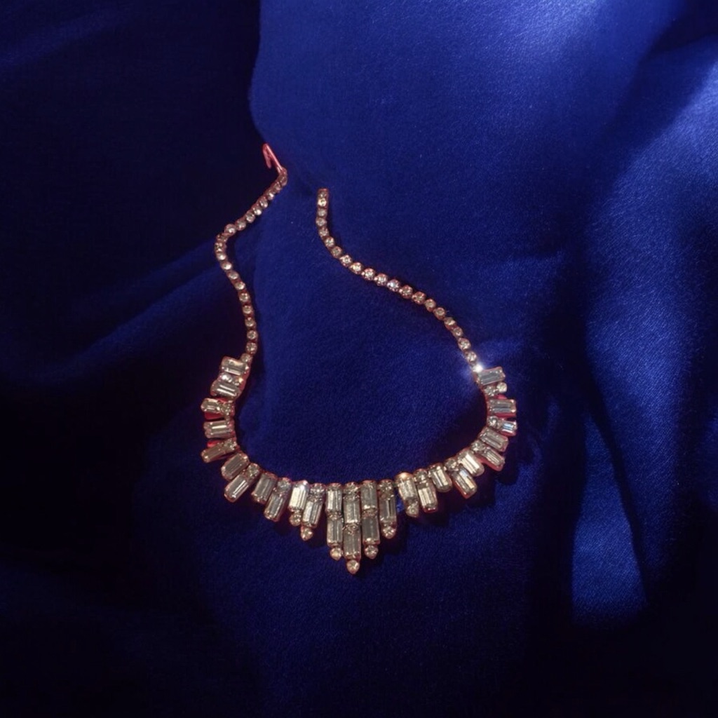Vintage Costume Jewelry Glass Cut Necklace With Beautiful Intricate Detail.